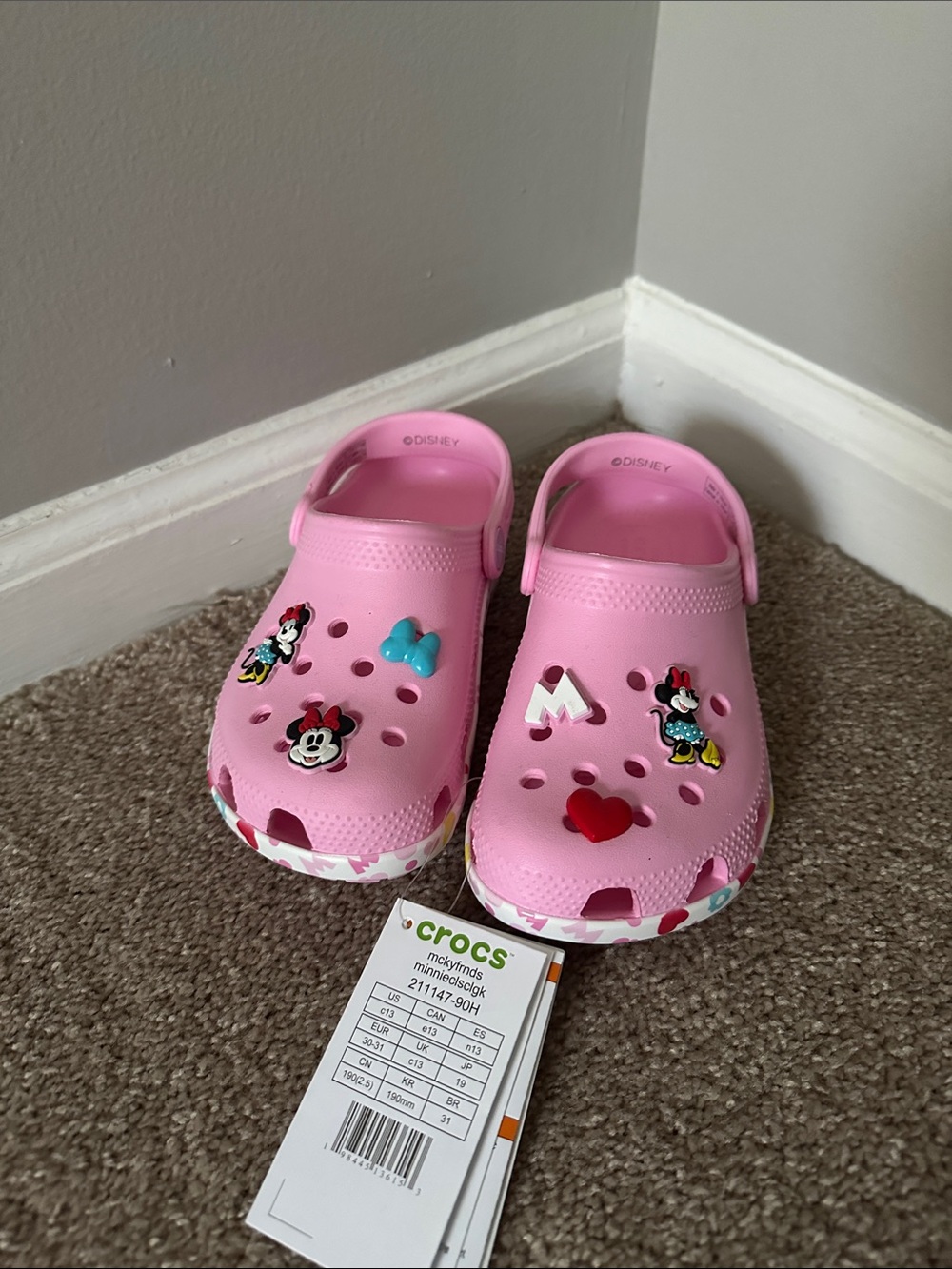 CROCS Kids Pink Minnie Mouse Charm Clogs